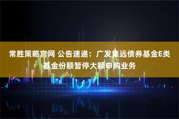 常胜策略官网 公告速递：广发集远债券基金E类基金份额暂停大额申购业务